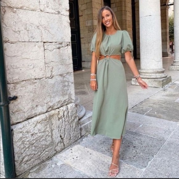 Zara Cut Out Bohemian Style Puff Sleeve Dress - Picture 1 of 15